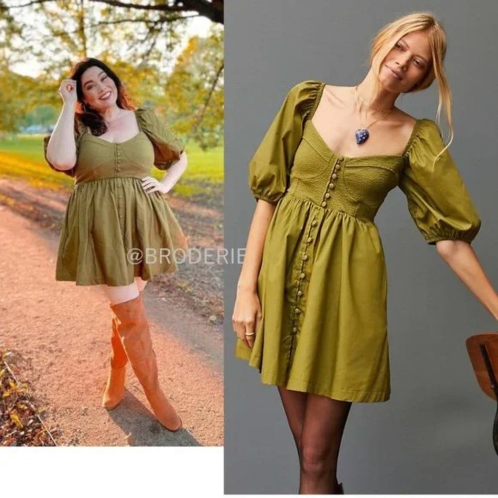 Anthropologie Olive Green Mini Dress